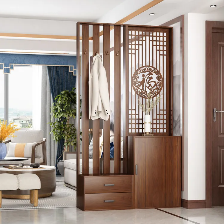 新中式实木屏风柜家用玄关柜进门鞋柜客厅隔断柜入户装饰柜储物柜