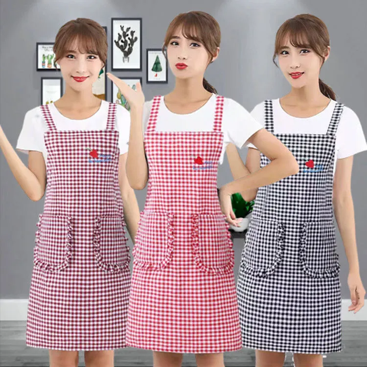 围裙背带时尚纯棉罩衣厨房家用做饭防油围腰裙时尚上班工作服批发