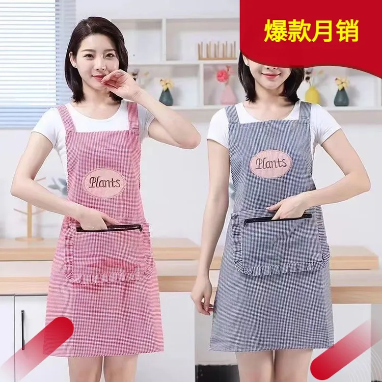 围裙厨房家用双肩背带式棉围裙妈妈拉链口袋个性工作服批发上班