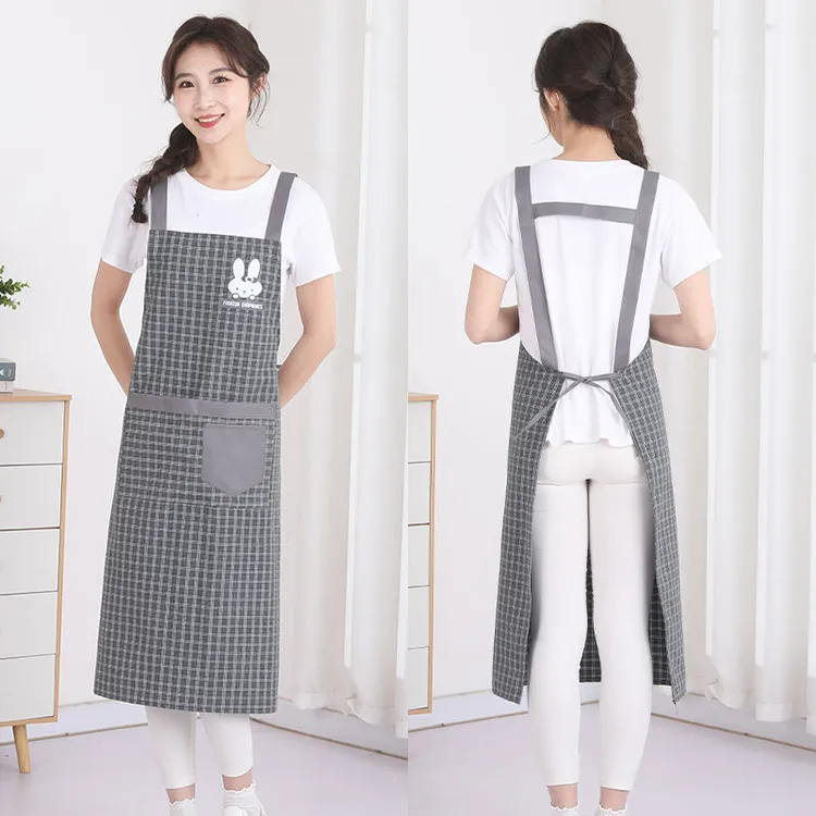 围裙厨房专用加长围裙上班打工女厨房家用防油耐磨棉布围腰洋气工