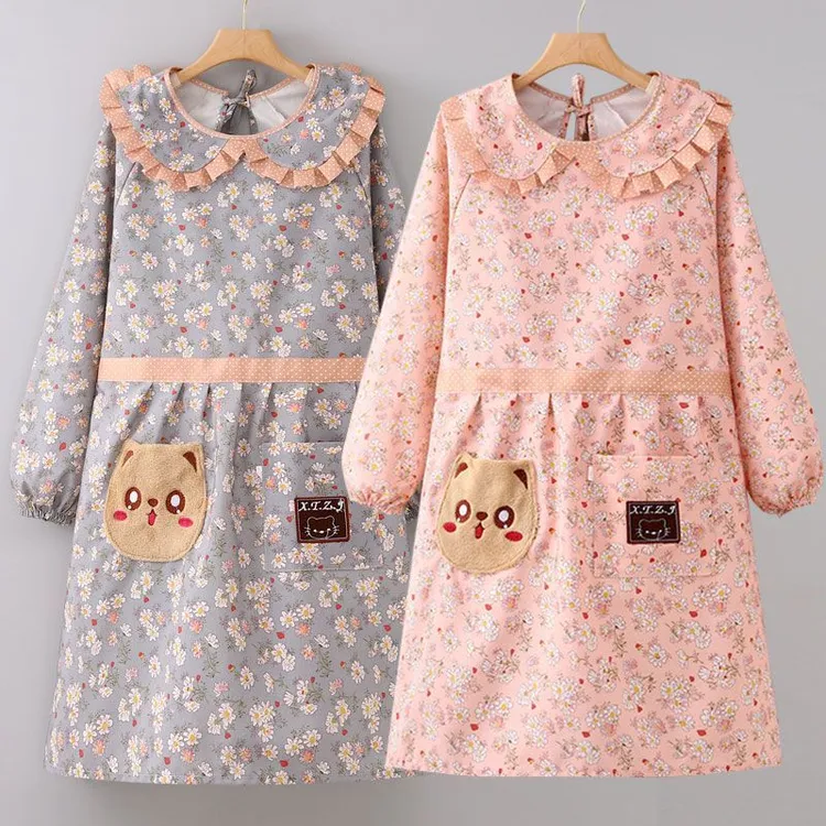 长袖帆布围裙女家用厨房上班做饭耐磨专用洋气罩衣女工作服女款