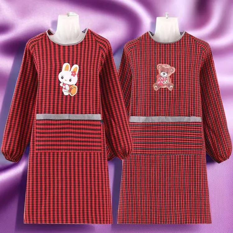 【加长罩衣】围裙厨房纯棉老粗布家用有袖连衣连袖饭店男女工作服