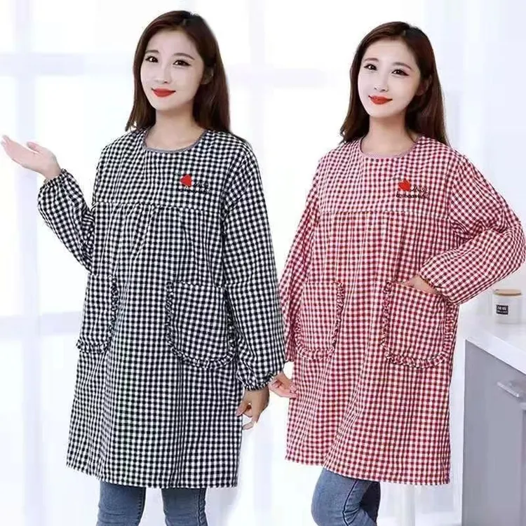 大人罩衣长袖围裙年轻时尚胖人厨房上班反穿衣家用做饭防油工作服