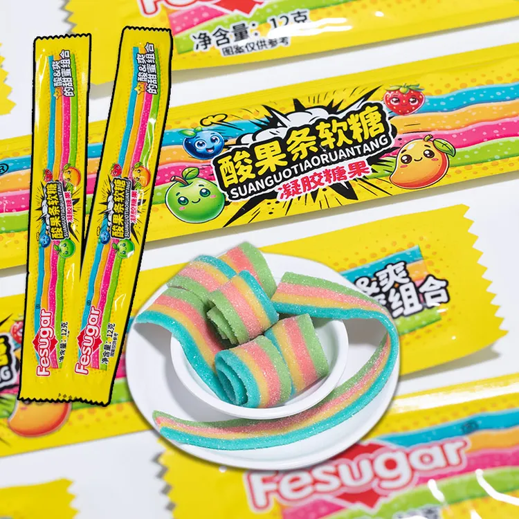 (福利品)酸果条软糖彩虹长条酸甜果汁网红糖儿童零食糖果水果