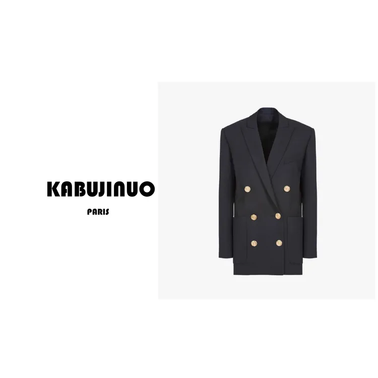 【KBJN服饰】巴小曼白鹿款五金女孩刻字扣双排扣黑色西装