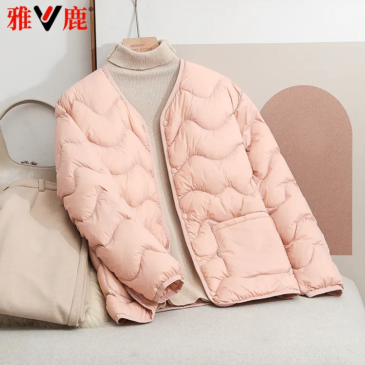 雅鹿2025新款轻薄羽绒服女圆领内胆加厚保暖短款休闲百搭薄款外套