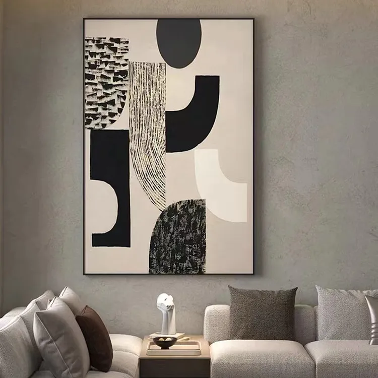 黑白灰现代轻奢客厅沙发背景墙装饰画抽象艺术入户挂画大画高级感