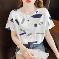 夏装女士正肩t恤洋气显瘦2025潮牌新款短袖休闲宽松大码上衣