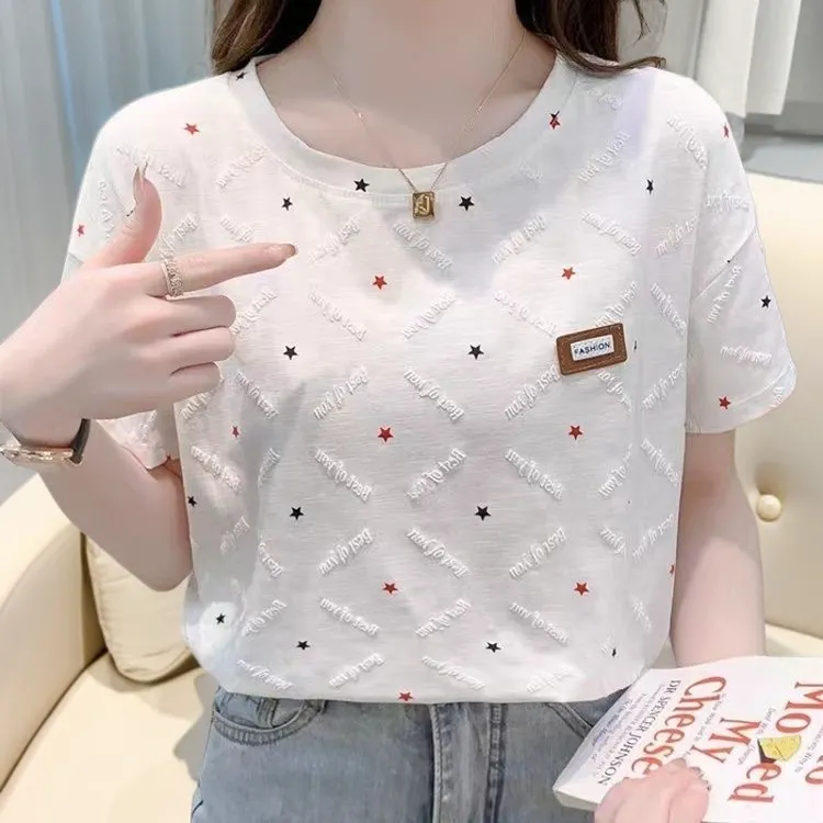 夏季女士T恤显瘦舒适洋气时尚百搭休闲气质半袖白色短袖宽松大码