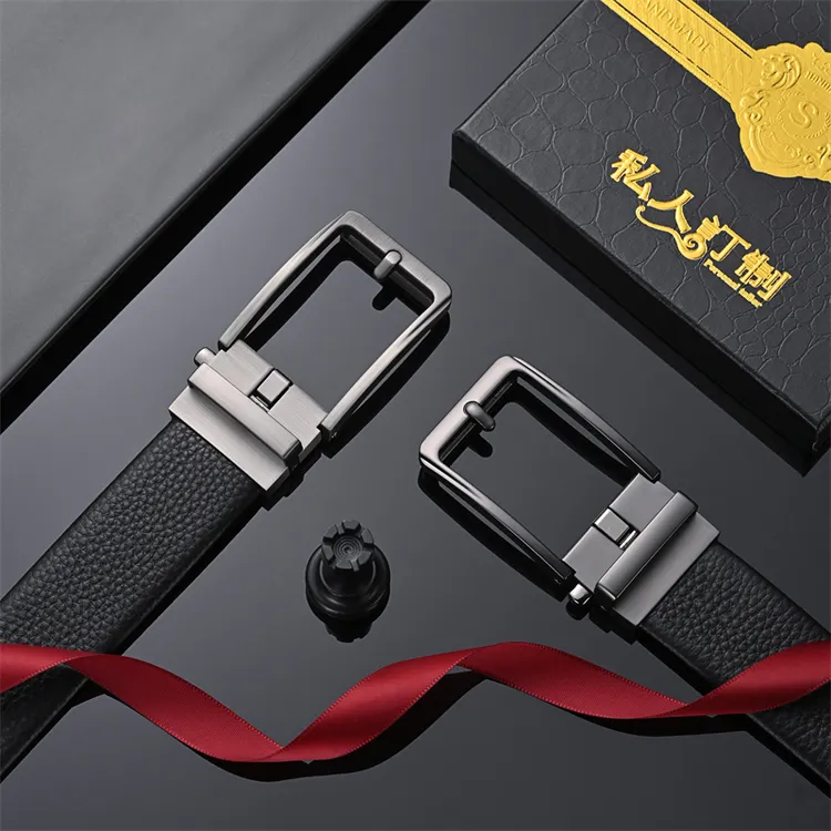 男士皮带礼盒装年轻人免打孔自动扣皮带新款简约男士腰带真皮裤带