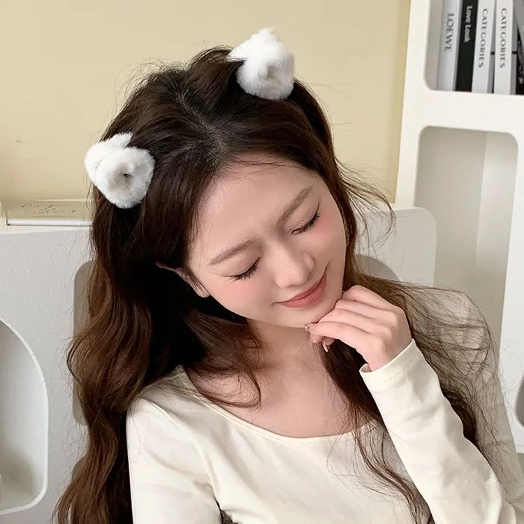 超可爱毛绒绒猫耳抓夹甜美少女公主头发抓前额碎发夹发饰女2024新