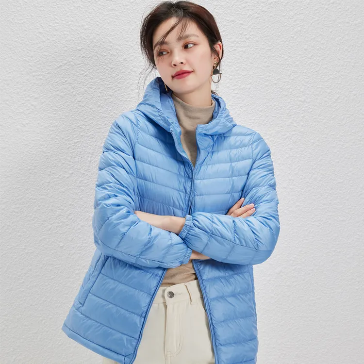 收腰羽绒服女轻薄修身显瘦时尚休闲连帽薄款轻便保暖90白鸭绒外套