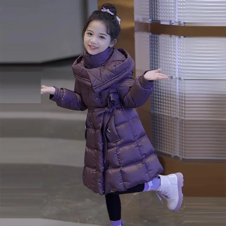 商场官方同款女孩女童棉衣外套秋冬装洋气中大童加厚棉服儿童紫色