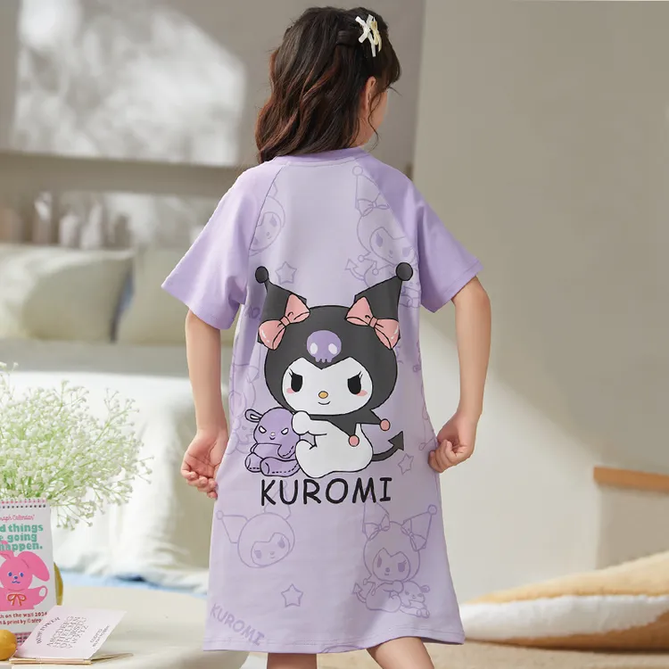 儿童睡衣女童夏季纯棉薄款可爱甜美睡裙女孩宝宝紫色连衣裙库洛米