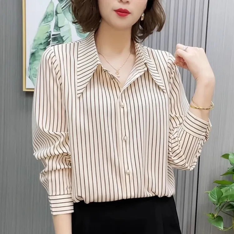 夏装新款时尚条纹百搭POLO领衬衫R6893