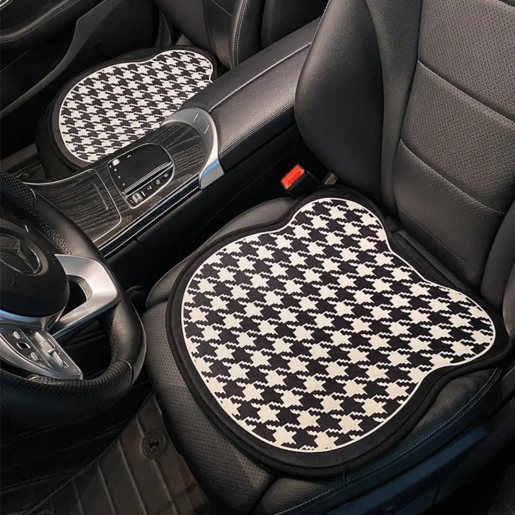 夏季汽车坐垫主驾驶坐垫透气通用座垫千鸟格小熊女神网红舒适垫子