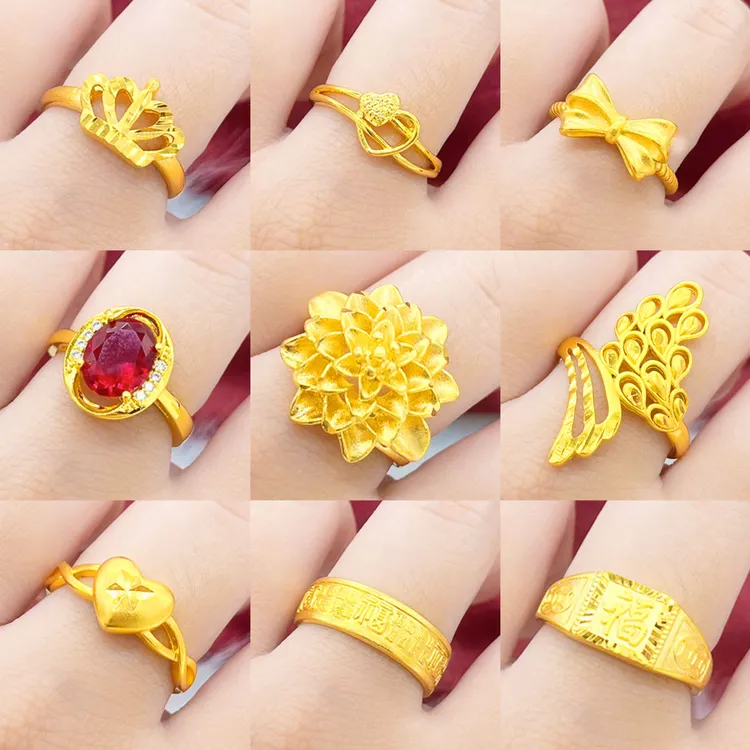 铜合金戒指 爆款仿金色气质轻奢女士戒指女款久不掉色