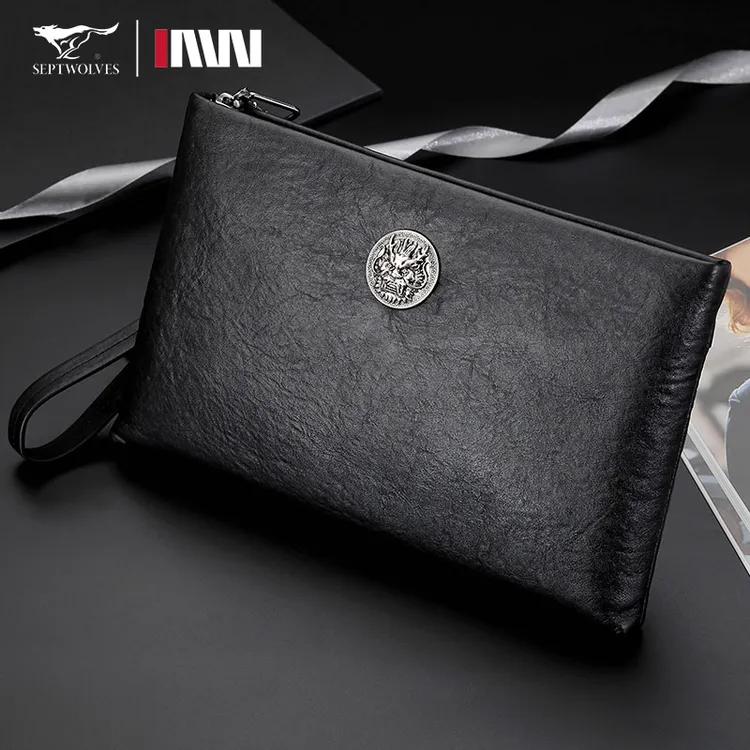七匹狼手包男士真皮2025新款潮流时尚手拿包真牛皮信封包大容量