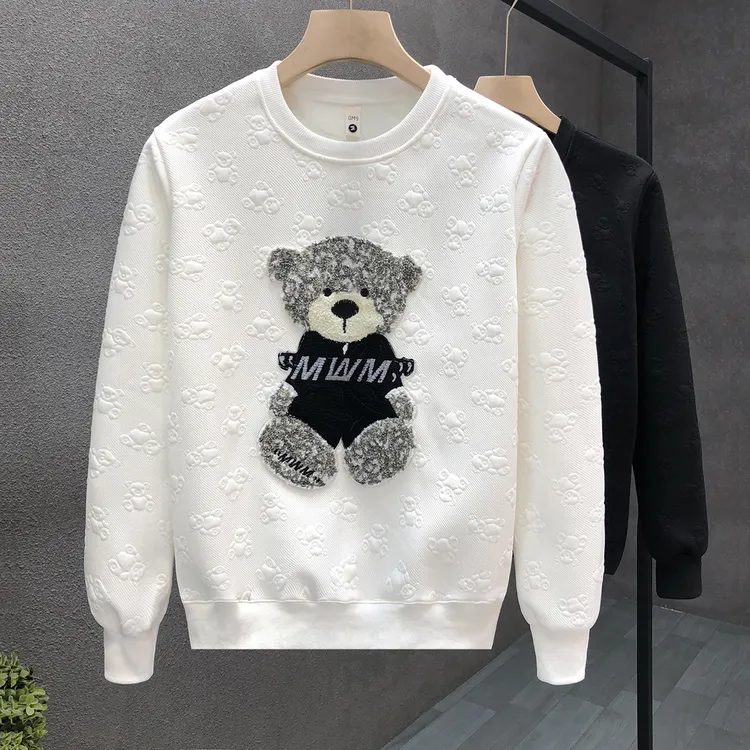 DIANRUO/殿若卫衣男潮牌刺绣小熊长袖t恤加绒加厚冬季男士T打底衫
