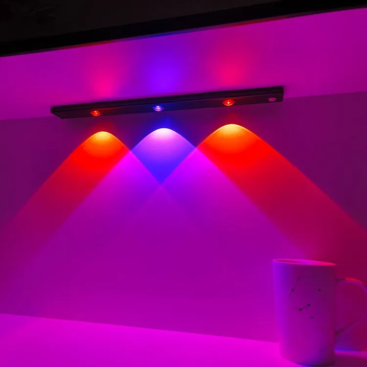 彩色智能人体感应灯免布线七彩波纹橱柜灯酒柜卧室灯光改造小夜灯