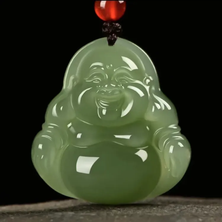 天然和田玉大肚佛公吊坠女款玉佛湖水绿高品质弥勒笑佛女士玉坠