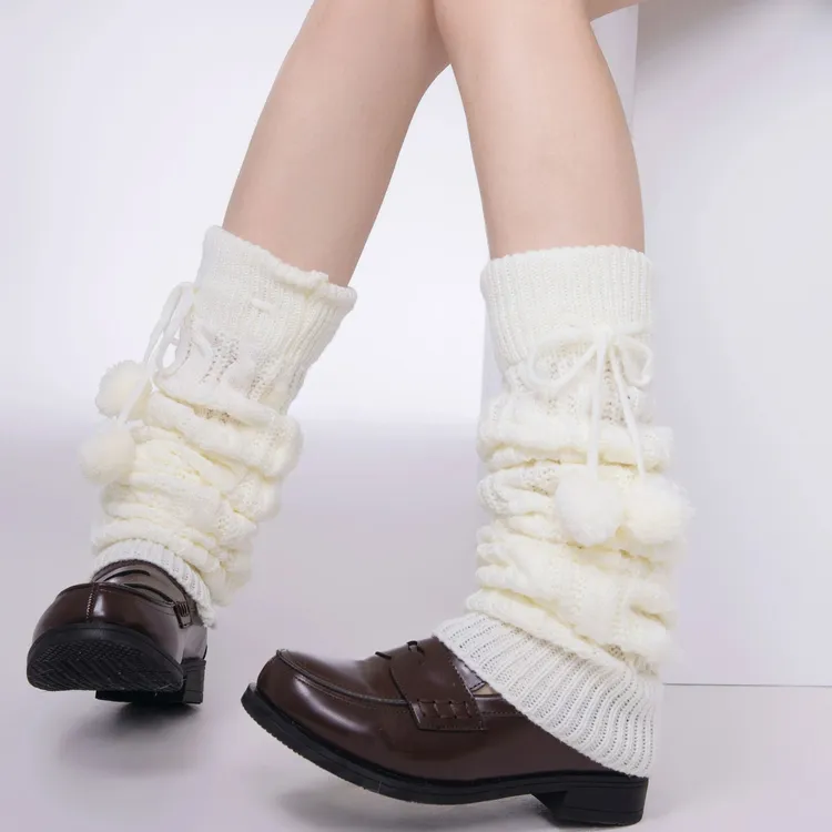lolita过膝长筒袜毛球袜套日系jk白色堆堆袜女学院风麻花针织腿套