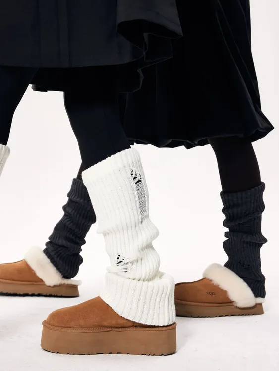 简约勃肯鞋袜套春秋亚文化辣妹破洞腿套秋冬时髦小腿袜堆堆袜