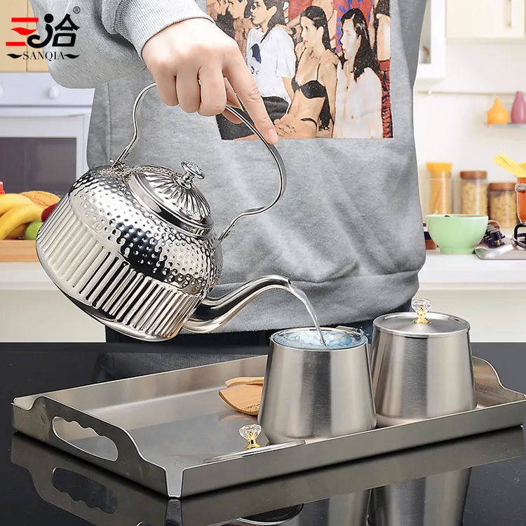 三洽高档加厚不锈钢提柄茶壶煮水壶餐厅多用茶壶精致电磁炉水壶