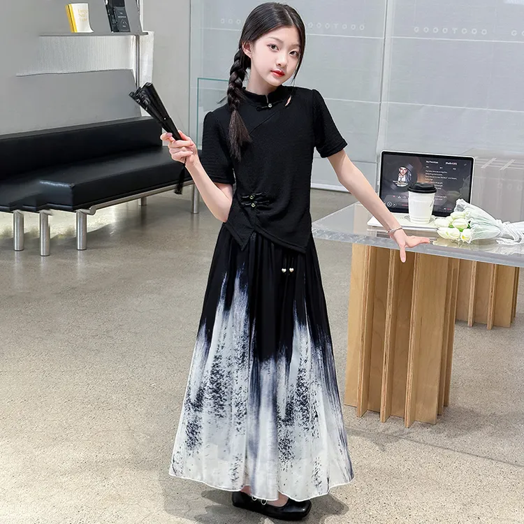 女童夏季马面裙套装2025新款夏季新中式修身上衣女孩半身裙两件套