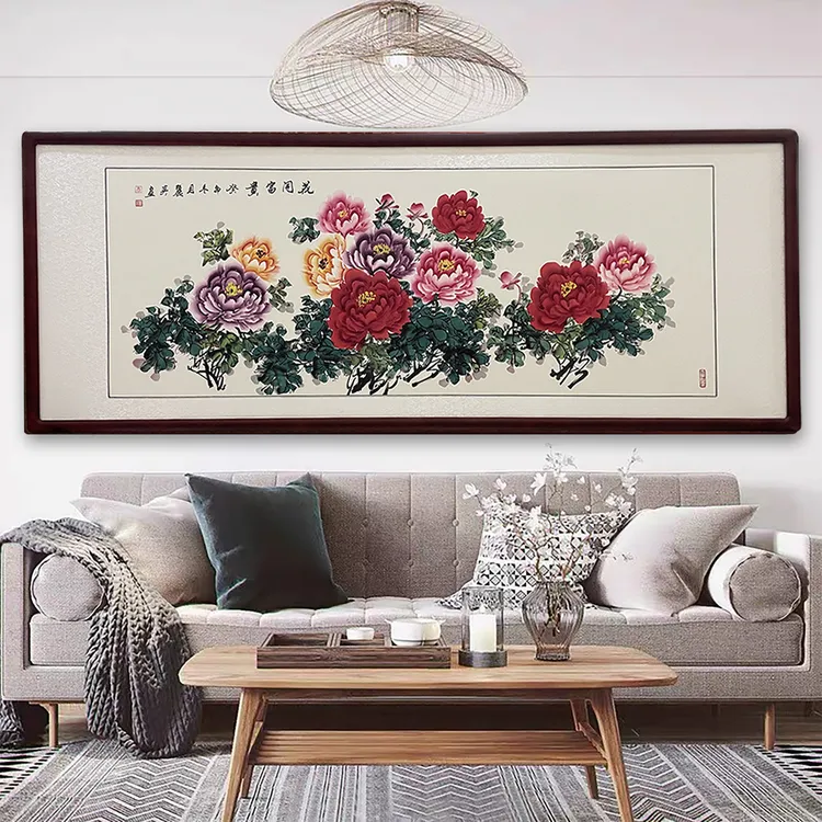 李丽英老师纯手绘国画作品，花开富贵，六尺带框挂画发货