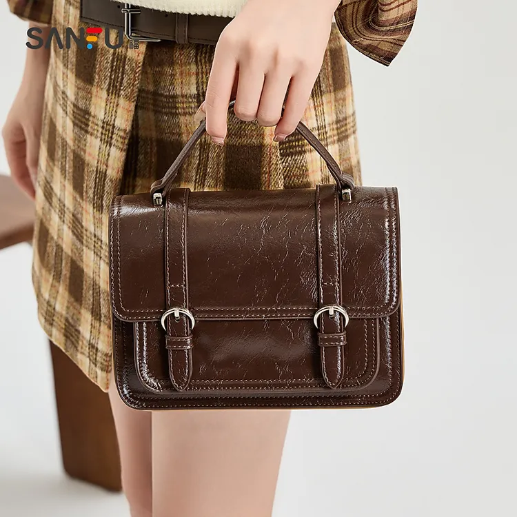 三福都市小手提包冬季韩系学院风质感金属磁吸搭扣女包495439