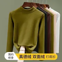 2025新款秋冬季加绒加厚双面德绒圆领高档打底衫时尚修身女装