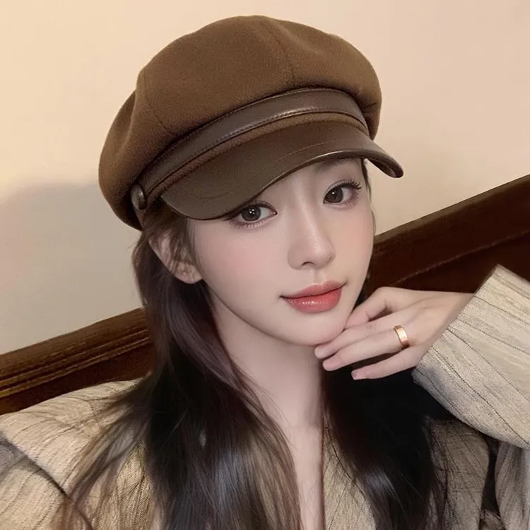 高级感美拉德贝雷帽女款2025新款秋冬鸭舌八角帽显脸小百搭画家帽