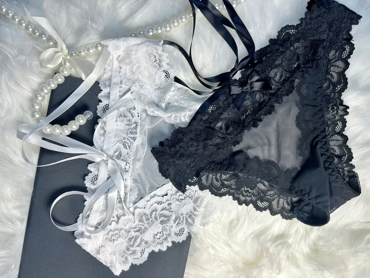 纯欲甜美少女性感内裤蕾丝蝴蝶结背后系带低腰网纱女士三角裤