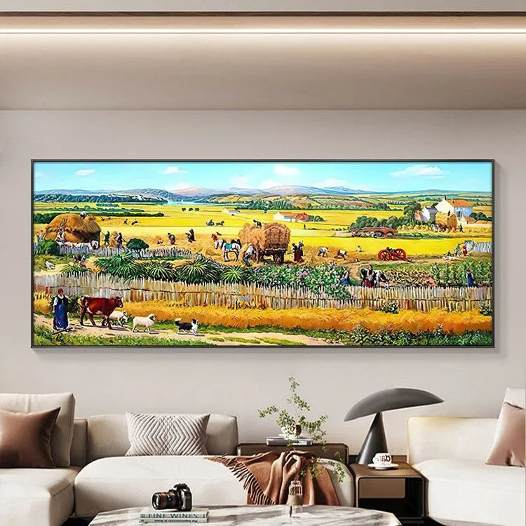客厅装饰画梵高丰收画玄关壁画客厅装饰画 向往三联三联画餐厅