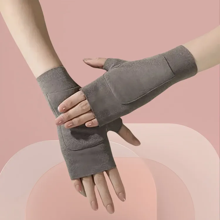 【2022热卖】【升级款 买一送一】双面德绒半指口袋手套女冬保暖露指