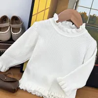 萱妈家【木耳边针织打底2】纯色百搭的打底白色针织荷花边中领秋冬