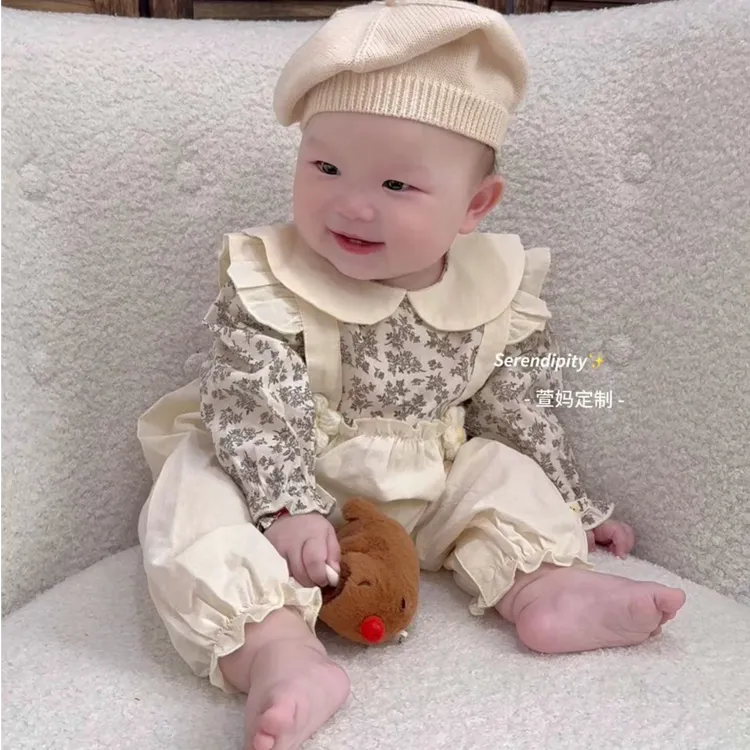 萱妈家【花风铃】2024秋季新款幼儿女宝碎花连体衣百天满月婴儿爬服