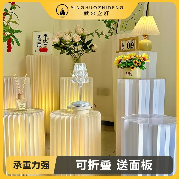 【萤火之灯】新款直播背景装饰折叠圆柱纸质罗马柱折柱路引摆件