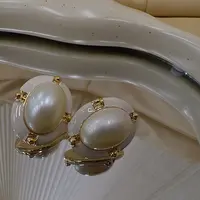 合金耳饰 112EH817复古椭圆法式耳钉珠耳环