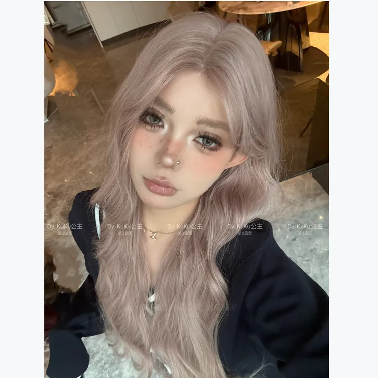 -【达菲】精修薄藤灰粉小额蕾丝加大头皮蛋卷网感氛围感原创A假发