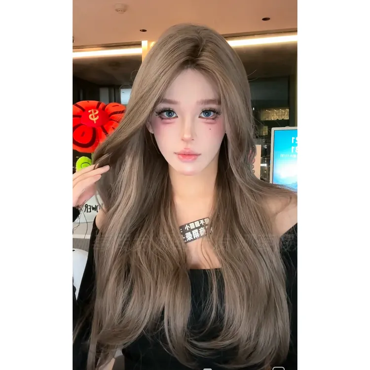 小圆-【瑞秋】精修自然茶雾灰蕾丝大头皮原创微卷新款全头套假发