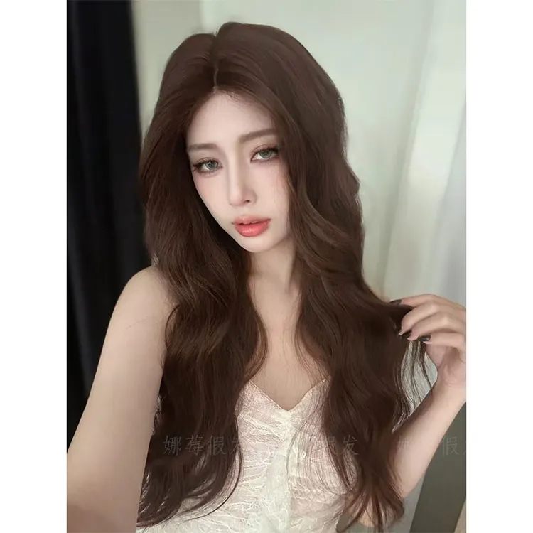 杨豆奶专属-【野蔷薇】小额蕾丝精修落日棕波浪卷加大头皮假发