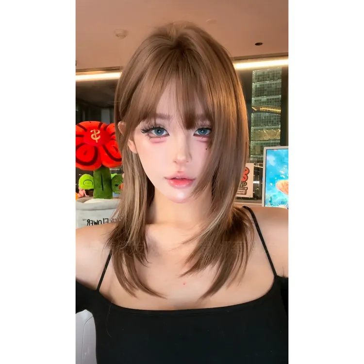 小圆-【雅宝女孩】奶茶棕挑染米白假发新款自然挑色设计感姬发假发