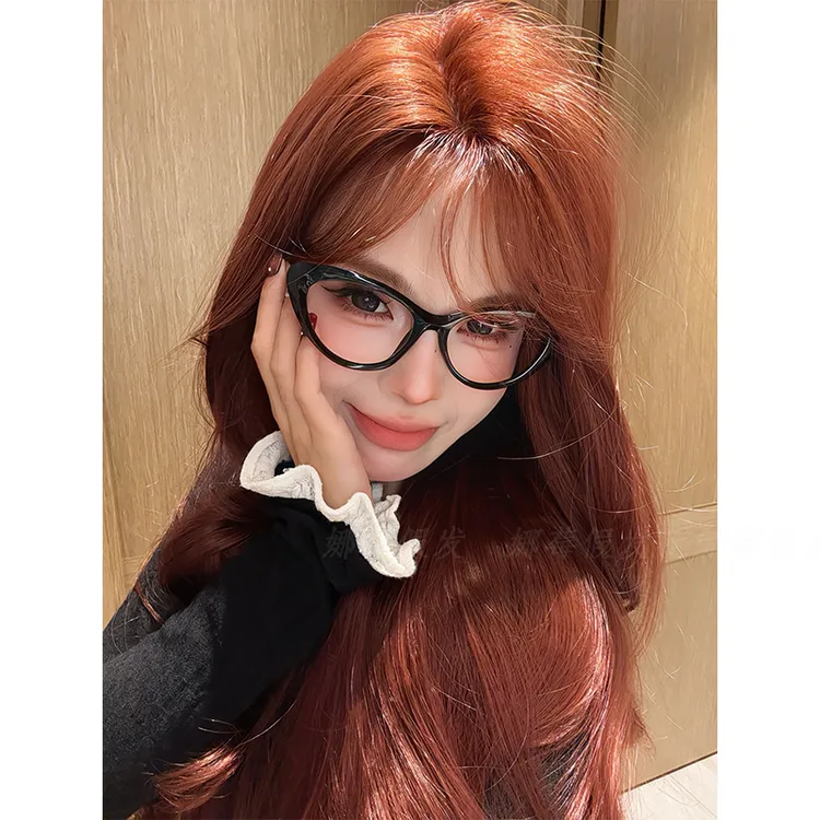 -【干枯蔷薇】梅酒红进口丝混丝原创波浪新卷加大头皮小额蕾丝假发