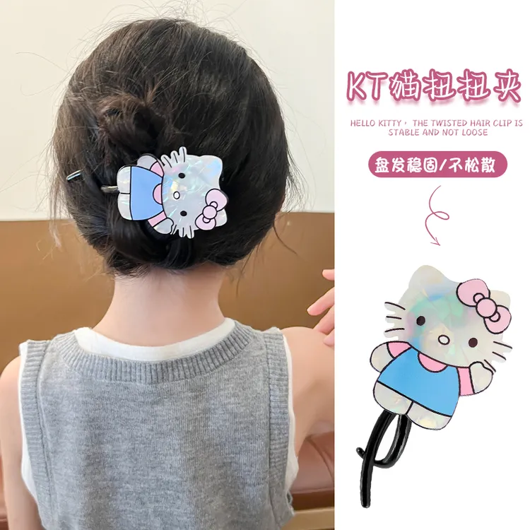 儿童后脑勺盘卡通KT猫一字夹2025新款女童扭扭夹发卡夹子头饰