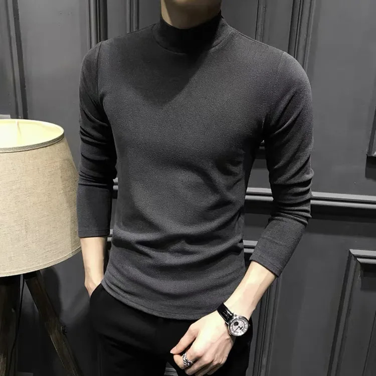 秋冬季半高领双面绒2025新款保暖男士打底衫长袖纯色t恤修身内搭