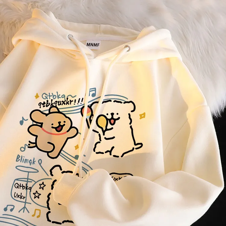 洋气设计感线条小狗印花字母秋季装新款男女童连帽卫衣中大童上衣