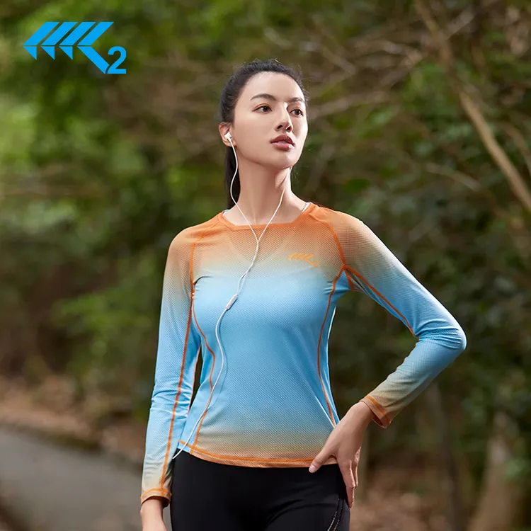 K2【远黛青山】马拉松运动健身跑步T恤弹力休闲长袖上衣情侣款秋108