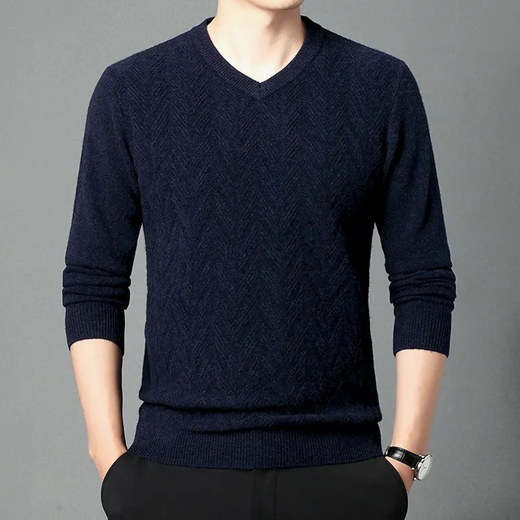 男士羊毛舒适针织柔软时尚长袖百搭加厚保暖休闲潮流秋冬V领轻奢